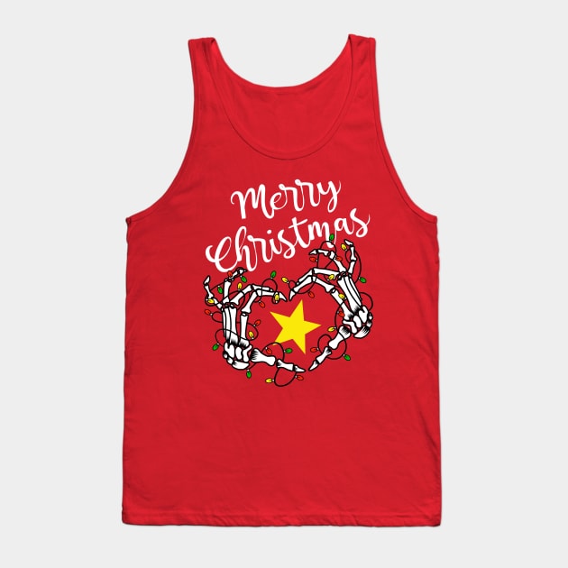 Merry Christmas Heart Love Skeleton Hands Lights Winter Holiday Seasonal Tank Top by Sassee Designs